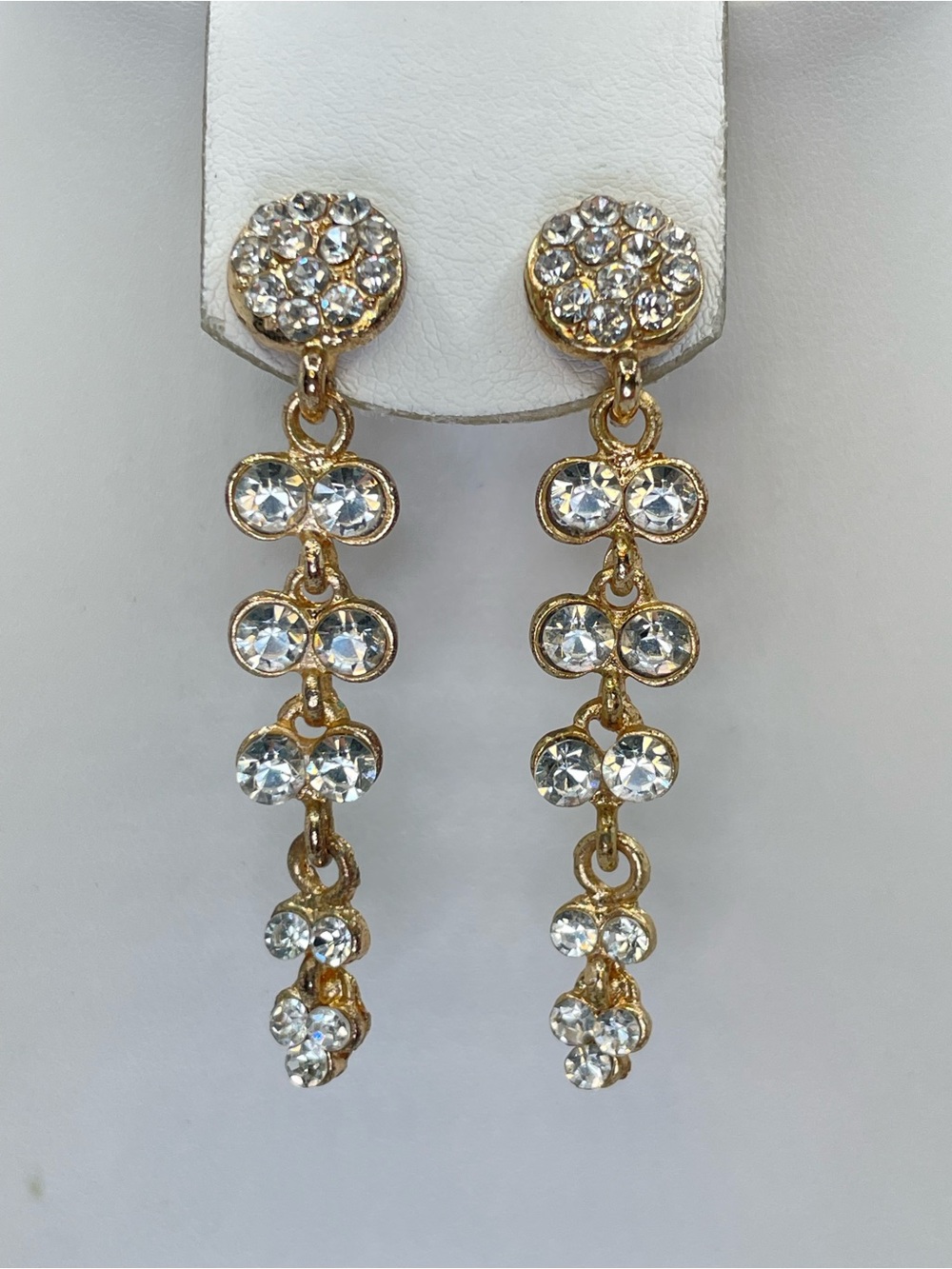 Gold White Clear Crystal Dangle Earrings Glam Statement Drop